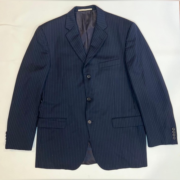 BURBERRY LONDON 100% WOOL Navy Blue Striped Suit Blazer MDL LBS41 Size 42 REG - Picture 12 of 14